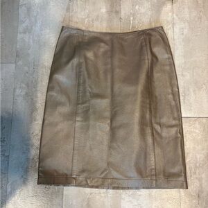 Vintage Kay Unger New York Genuine Leather Pencil Skirt Taupe Size 6